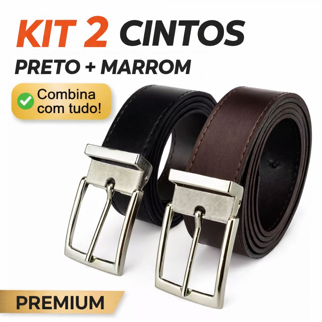 kit 2 cintos masculinos dupla face um preto um marrom couro ajustavel social elegante resistente em Oferta na Shopee