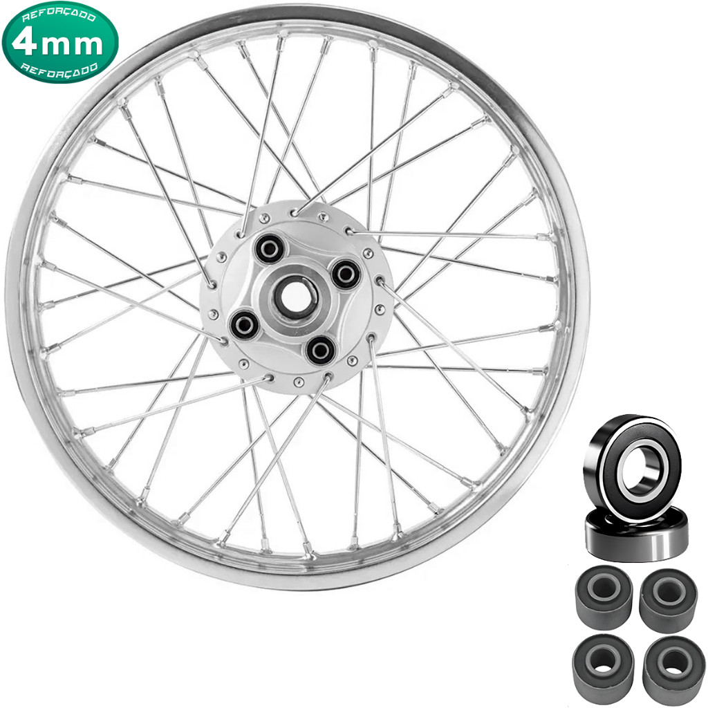 Roda Traseira Completa Cg 125 Titan 83 A 99 com Raio 4mm Montada e Alinhada C/ Rolamentos e Buchas