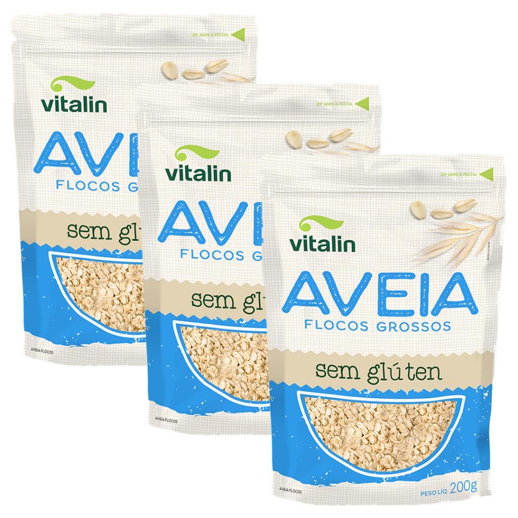 Kit 3x Aveia Floco S/glúten 200g Vitalin