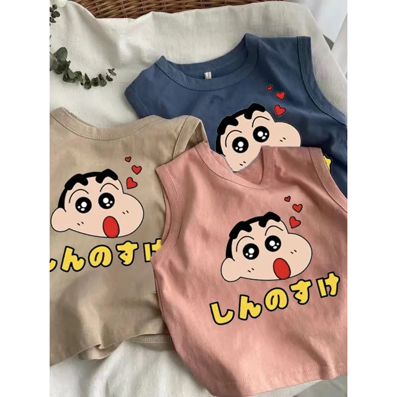 Crianças sem mangas camiseta verão meninos meninas puro algodão pequeno colete meninos bebê dos desenhos animados impres