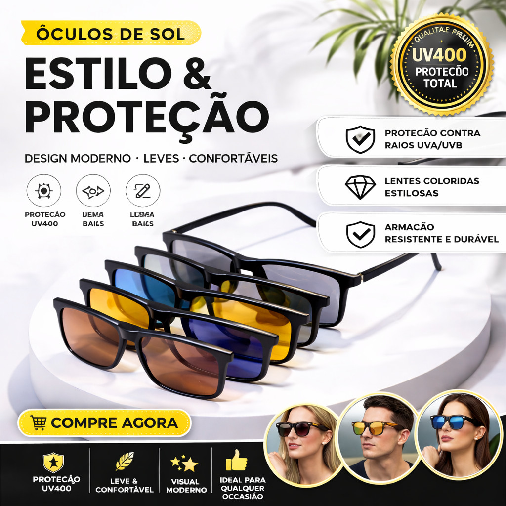 Clip on Armação de Oculos Para Grau Solar 6 em 1 Lente Polarizado 2298