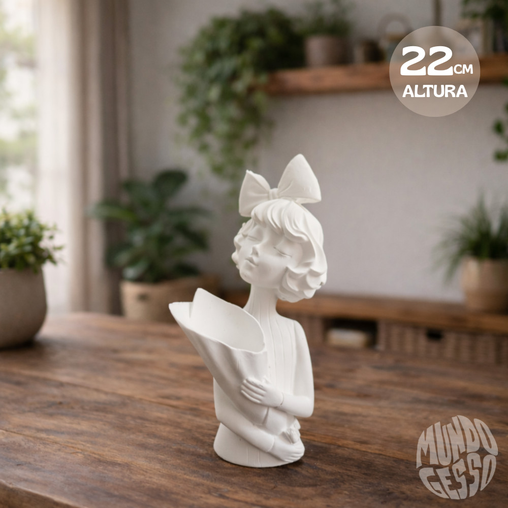 Imagem Menina Boneca Lilly com Buquê e Laço - 22x12x09cm em Gesso para Pintar Grande