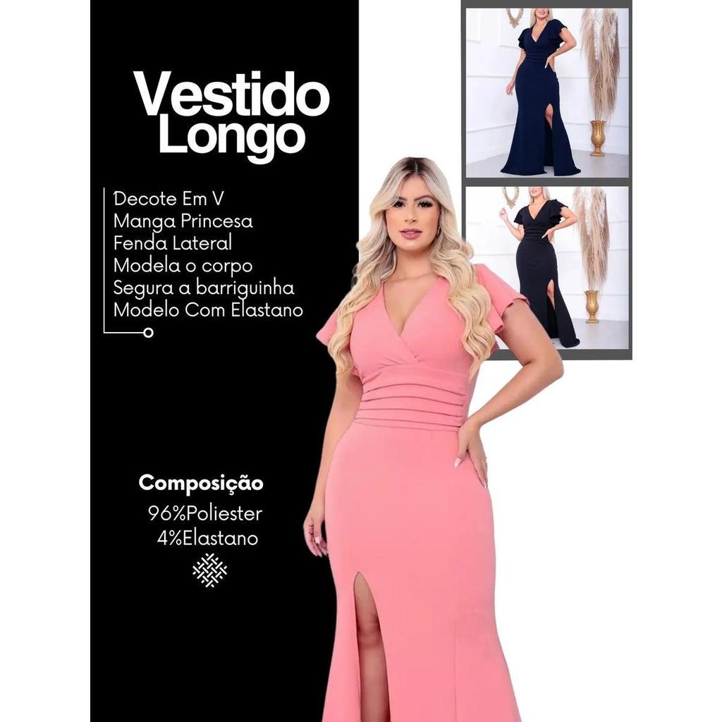 Detalhes do Vestido Feminino Estilo Longo Moda Evangelica Festa Sereia Com Fenda Tecido Crepe