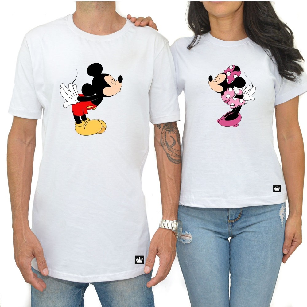 Kit 2 Camiseta Casal Dia Dos Namorados Estampa Casal Love Mickey Minnie Feliz