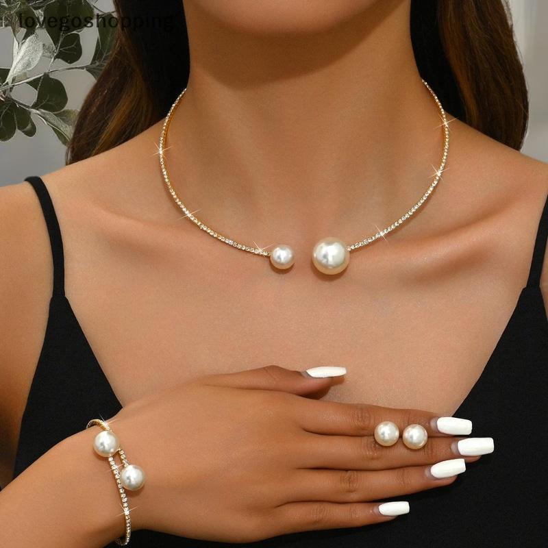 [lovego] 2 Peças Conjuntos De Joias Clássicas Da Moda Para Festa De Casamento Mulheres Strass Pérola Nelace Pulseira Ace