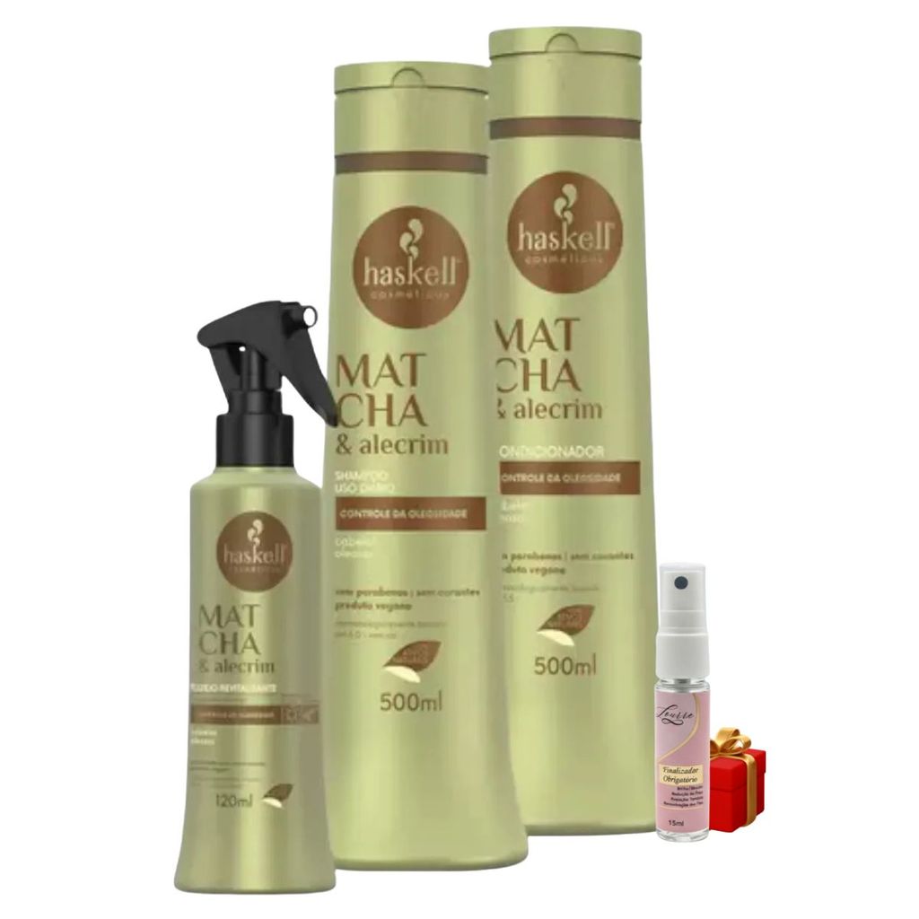 Kit Haskell Matcha Shampoo Condic. Fluido 500 ml 3 Itens Completo + Presente Lourre 15ml