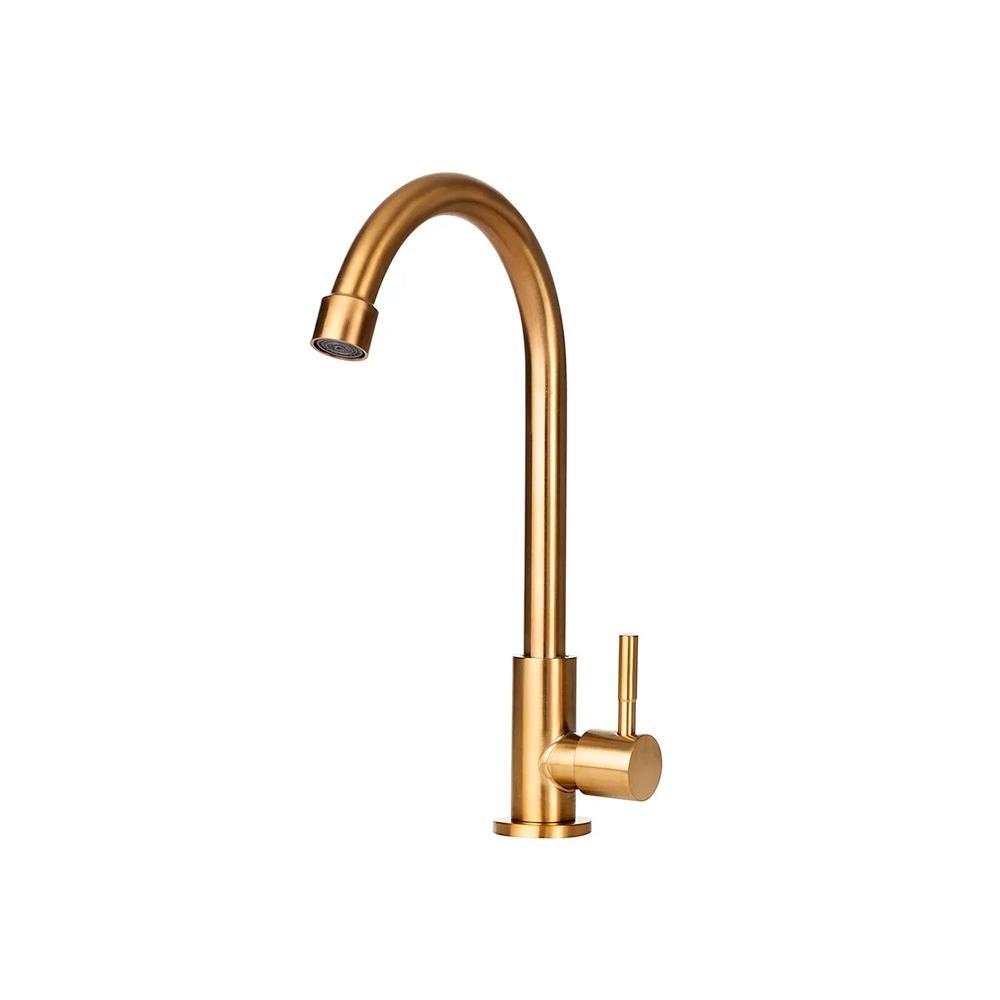 Torneira Para Cozinha Em Aço Inox 304 Escovado Aporé Pingoo - Dourado