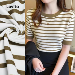Lovito Elegante Camiseta Colorblock Lazer Primavera/verão Cáqui para Mulheres L165ED1514