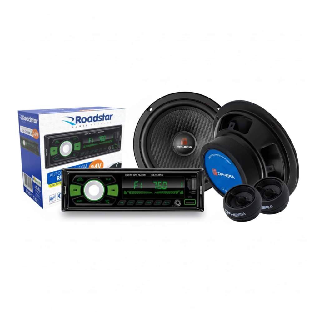 Kit Alto Falante Ophera 6,5" 160W RMS + Auto Rádio Roadstar p/ Palio/Siena/Strada/Uno/Fiorino