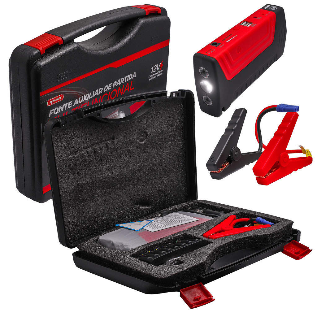 Auxiliar de Partida Bateria Automotivo com Lanterna e Power Bank USB Lançamento