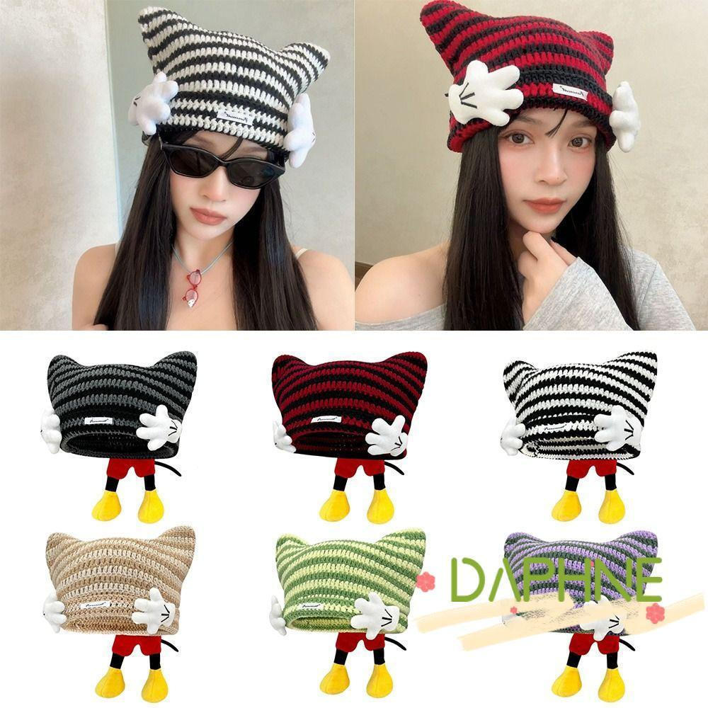 Gorro Daniufu, Gorro de Malha Listrado Quente Cartoon Fofo Mickey Mouse Presente Pullover DQQK