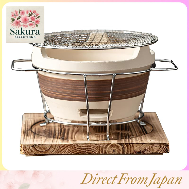Luvian Portable Shichirin Charcoal Grill - Lightweight Diatomaceous Earth Tabletop BBQ Stove with Grill Net & Stand, Suitable for 2-5 People, Perfect for Yakiniku, Yakitori, Camping, and Outdoor Use
