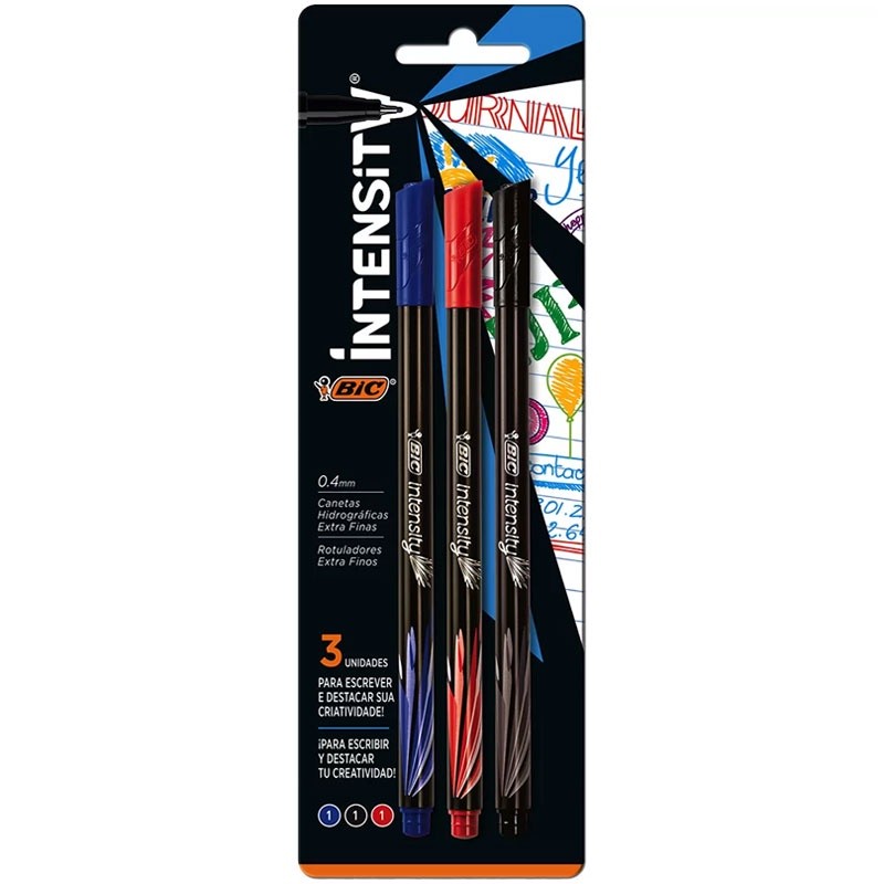 Caneta hidrográfica ultra fina Intensity com 3 unidades Bic