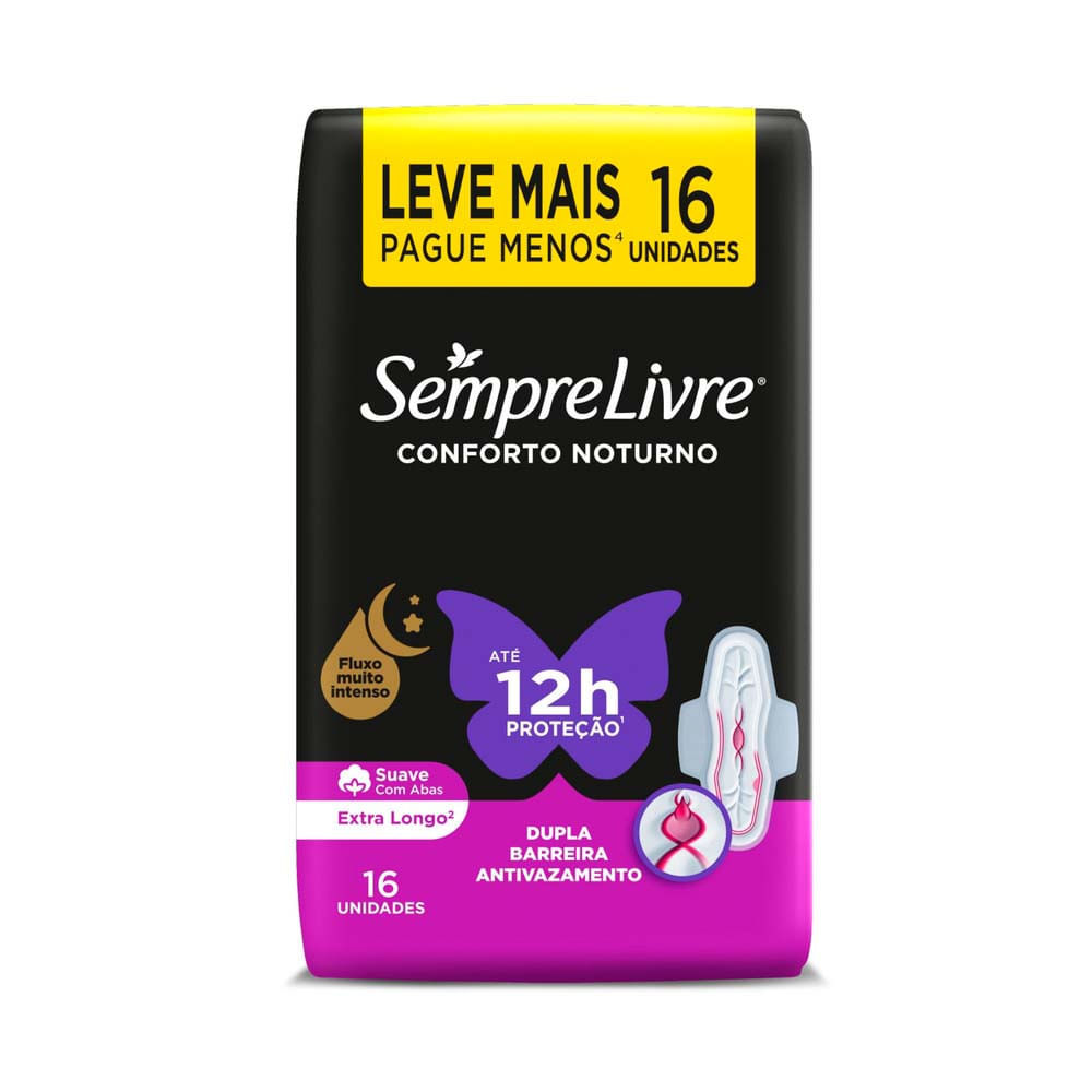 Detalhes do Absorvente Externo Sempre Livre Conforto Noturno Suave 16 Unidades