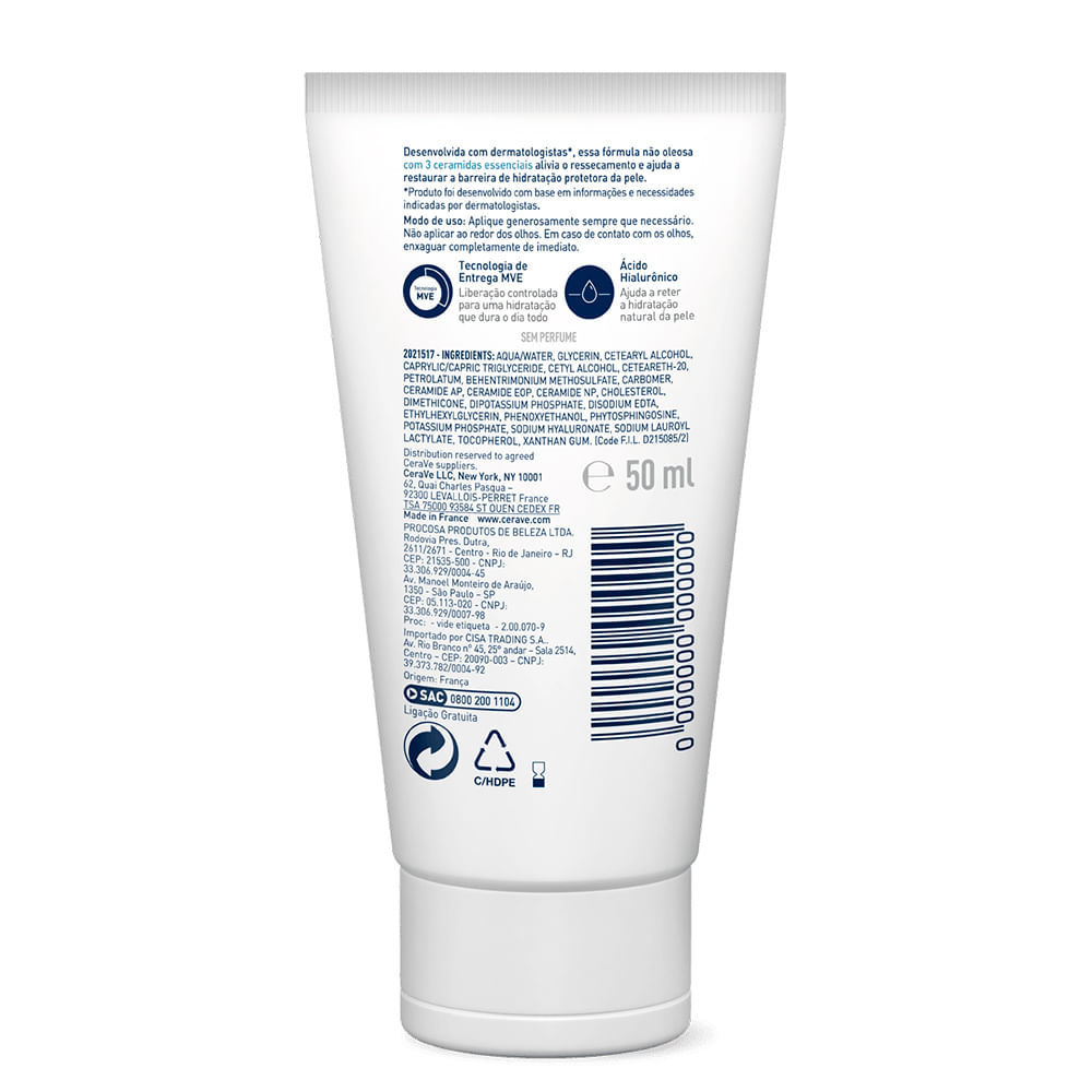 Detalhes do CeraVe Creme Reparador para Mãos 50ml