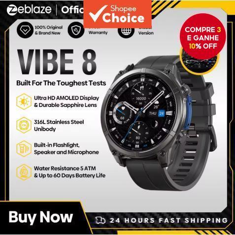 Zeblaze Vibe 8 Relógio Inteligente Display Amoled de 1,43, Monitor de Frequência Cardíaca, Pressão Arterial,