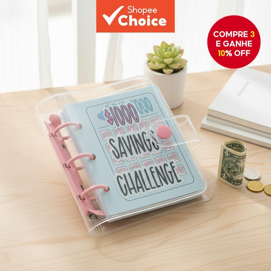 Kit de Desafio de Poupança de 365 Dias: Fichário de PVC à Prova d'Água, Adesivos para Poupança, Clips, Envelopes & em Oferta na Shopee