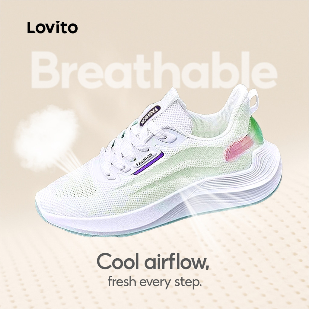 Lovito Esporte simples versão sapatos malha respirável esportes correndo moda tênis para mulher LFA62057 em Oferta na Shopee