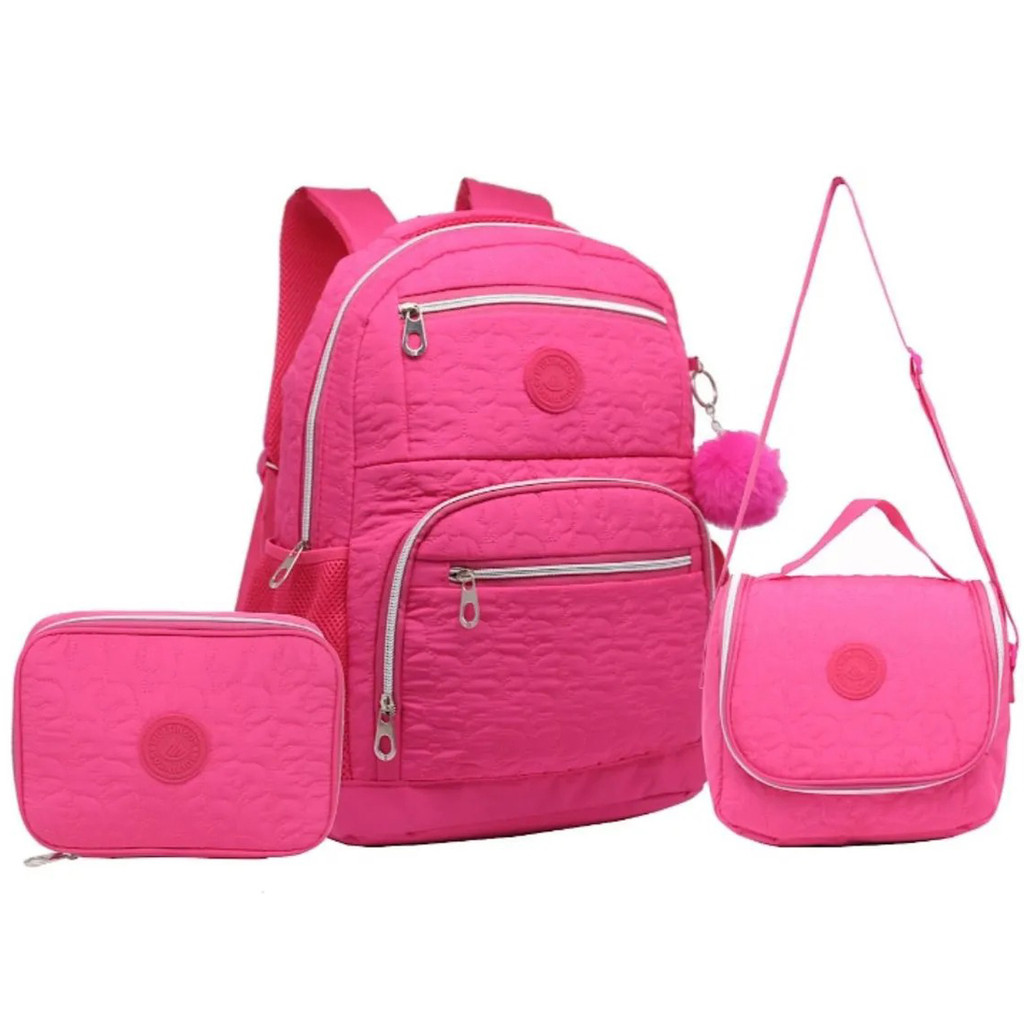 Conjunto Mochila Completa 3 Peças Grande Impermeável Com Bolsa Térmica Estojo Escolar Mochila Tippi