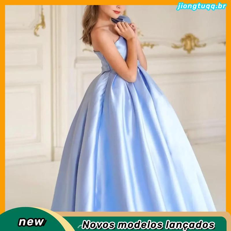MQATZ Fora Do Ombro Meninas Vestido De Princesa Crianças Roupas Longo Arco Vestidos De Festa Azul Baile Casamento ALP618