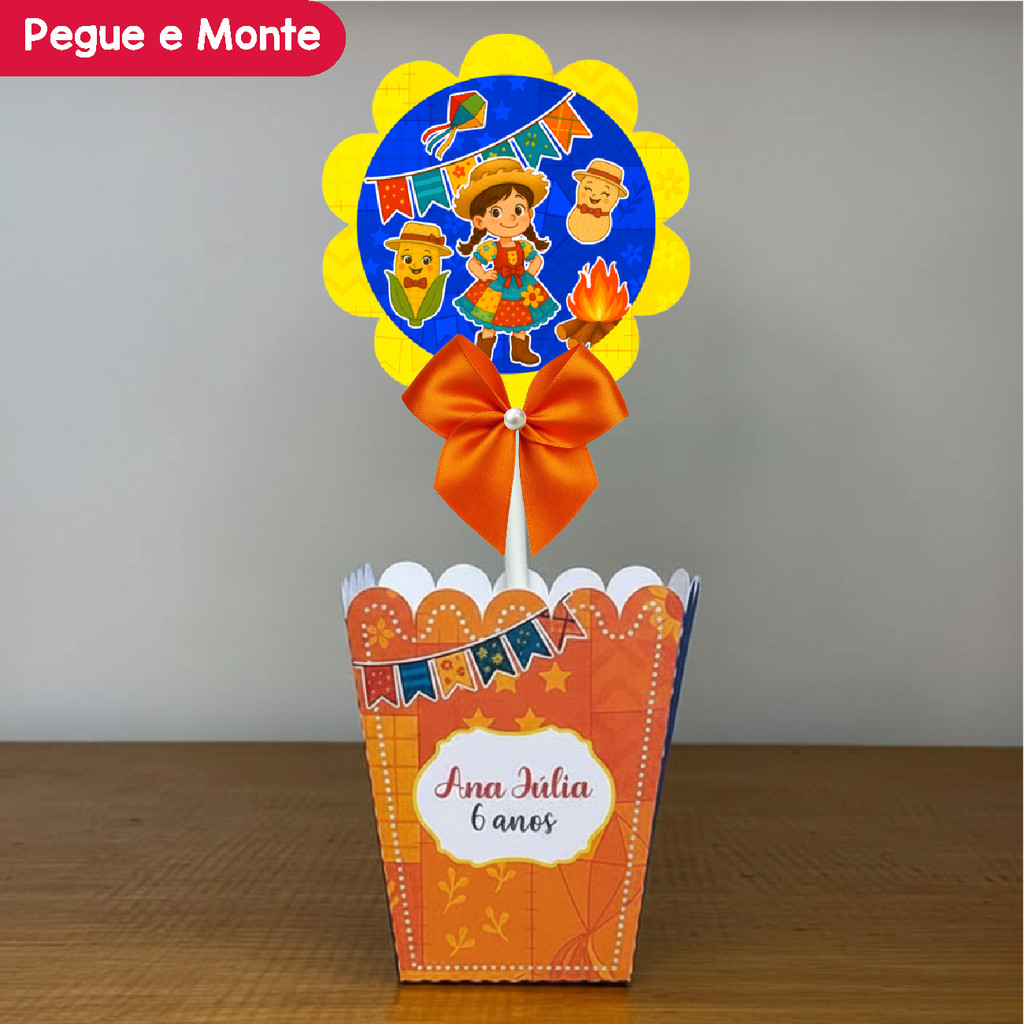 Centro de Mesa Cachepô Festa Junina Menina | Cachepot | Personalizados | Lembrancinhas | (Pegue e Monte)