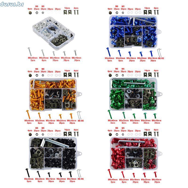 dusur9 177PCS Conjunto M6 Kit Parafusos Carenagem Carroceria Porca Para Motocicleta 6 Cores