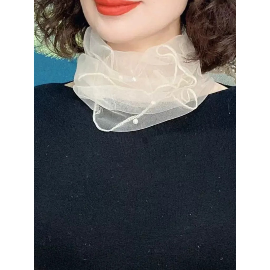 Babador protetor solar lenço de seda pescoço proteção malha verão pulôver rendas All-Match coluna Cervical frisado pesco