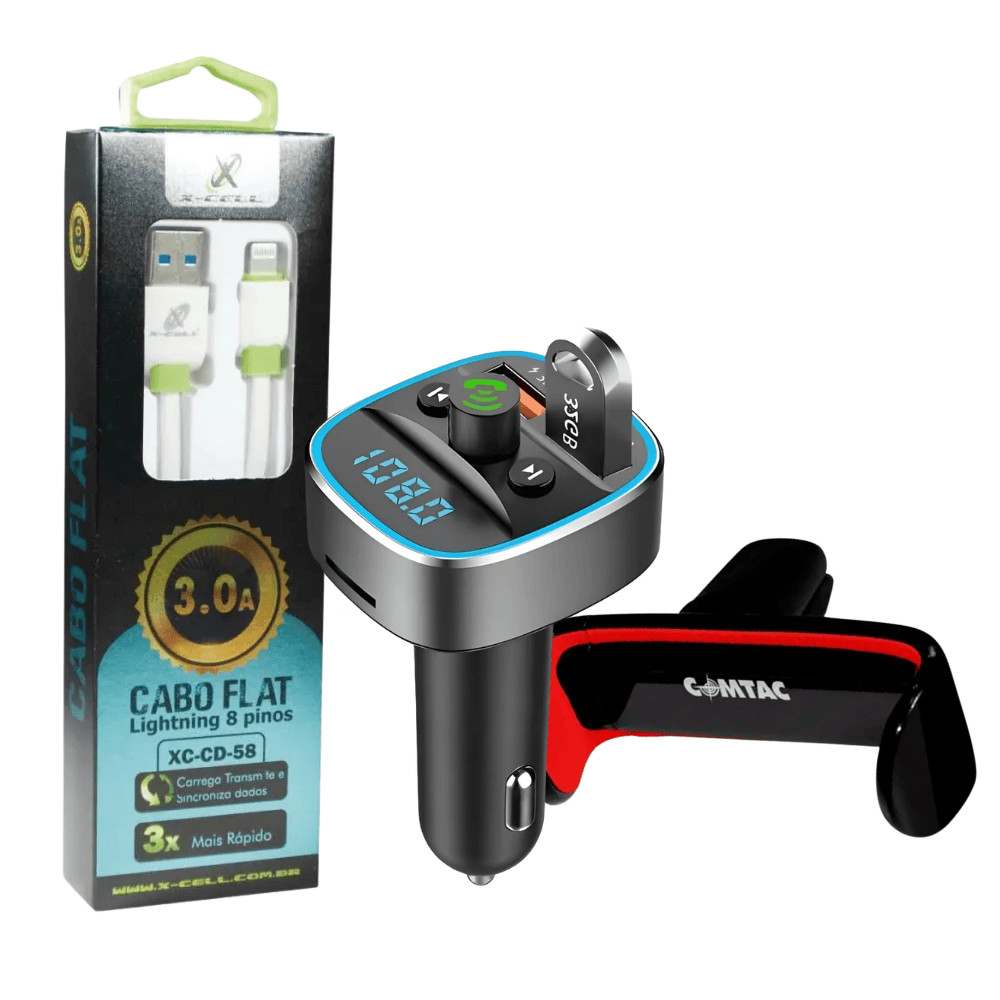 Kit Veicular Suporte Car MP3 5.1A Bluetooth Cabo Lightning