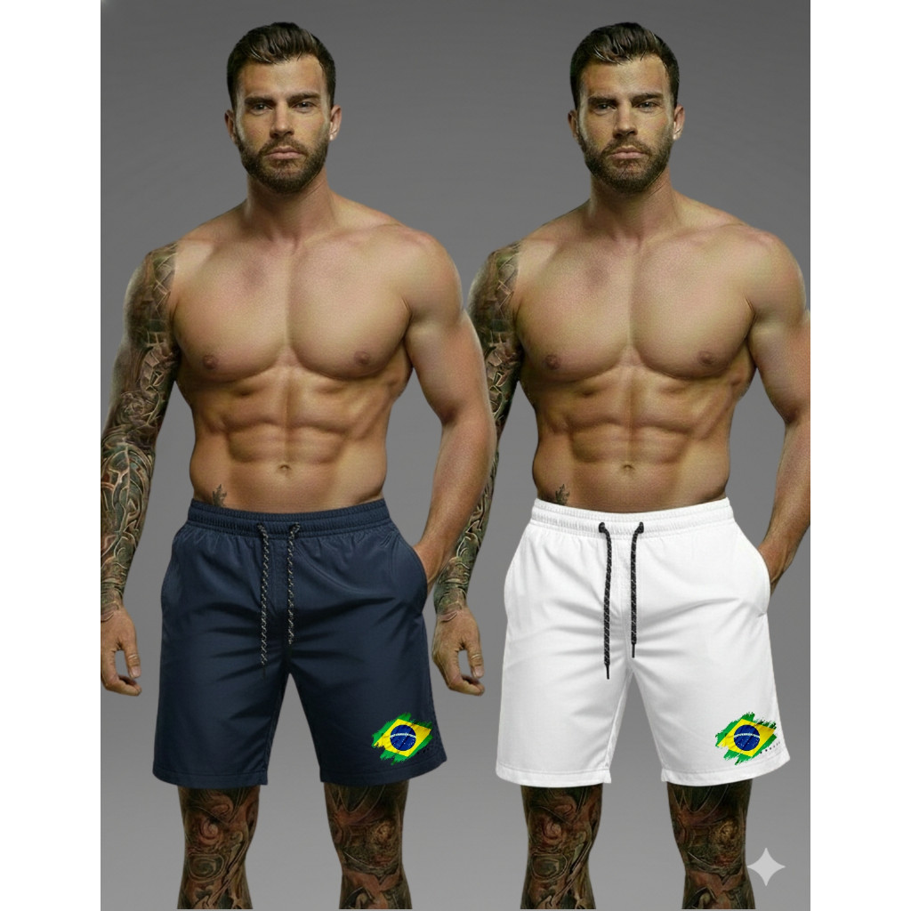 Kit 2 Bermudas Masculinas Elastano Brasil  Conforto Premium, Secagem Rápida e Alta Qualidade