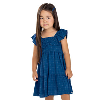 Vestido Infantil Menina Tecido Bordado Colorittá Azul em Oferta na Shopee