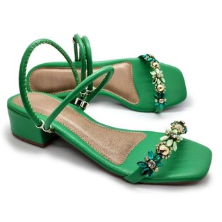 Sandália Pedraria Salto Bloco Casual Tamanco Saltinho 4cm Envio Imediato