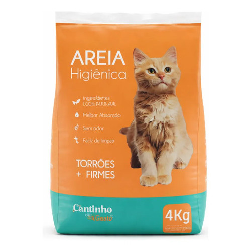 Areia Biodegradável para Gatos 4kg Alta Absorção Cantinho do Gato Anti Odor Higiênica Natural
