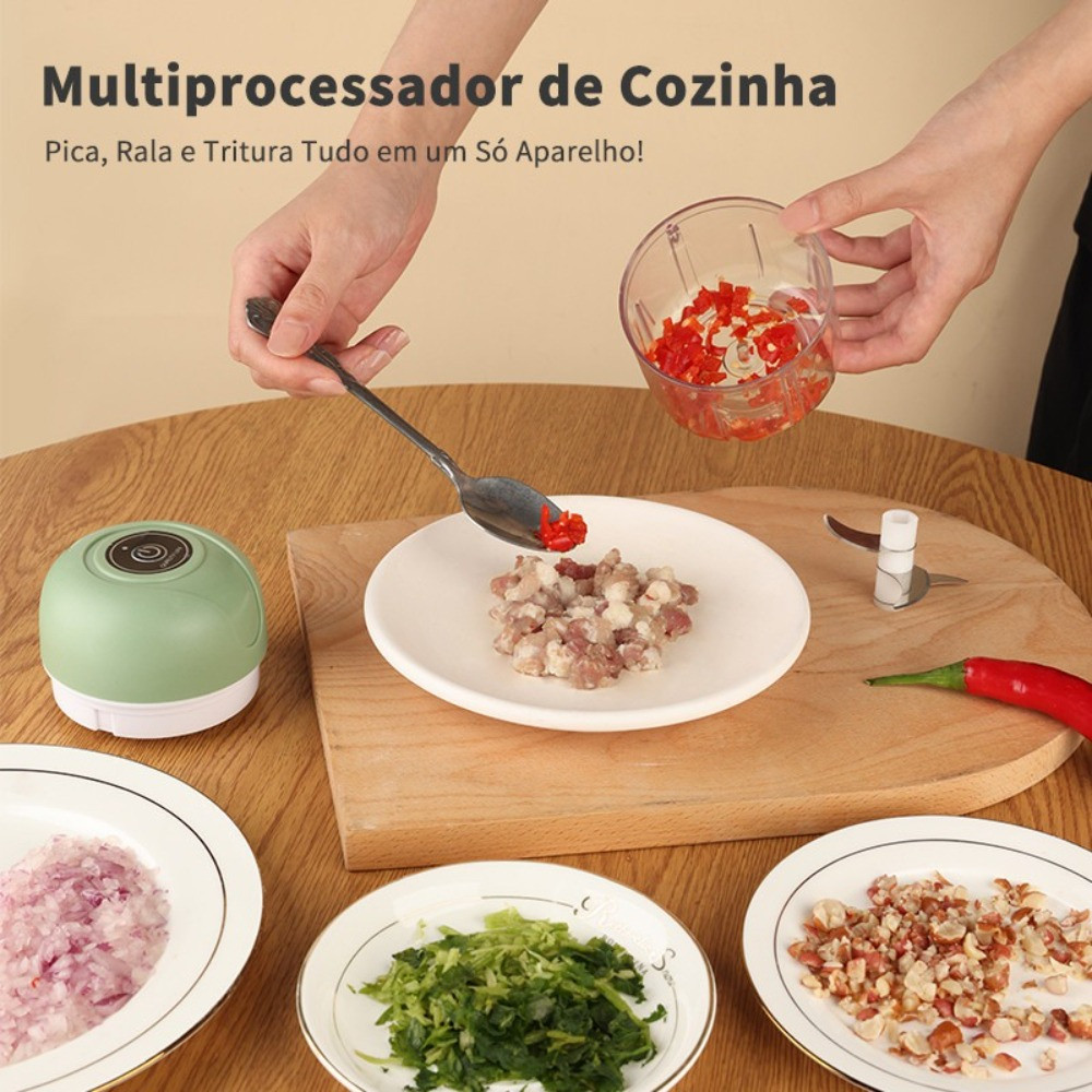 Mini Processador Elétrico Moedor Carne Vegetais Alho Fruta Amendoim USB 250ml Moedor 45W