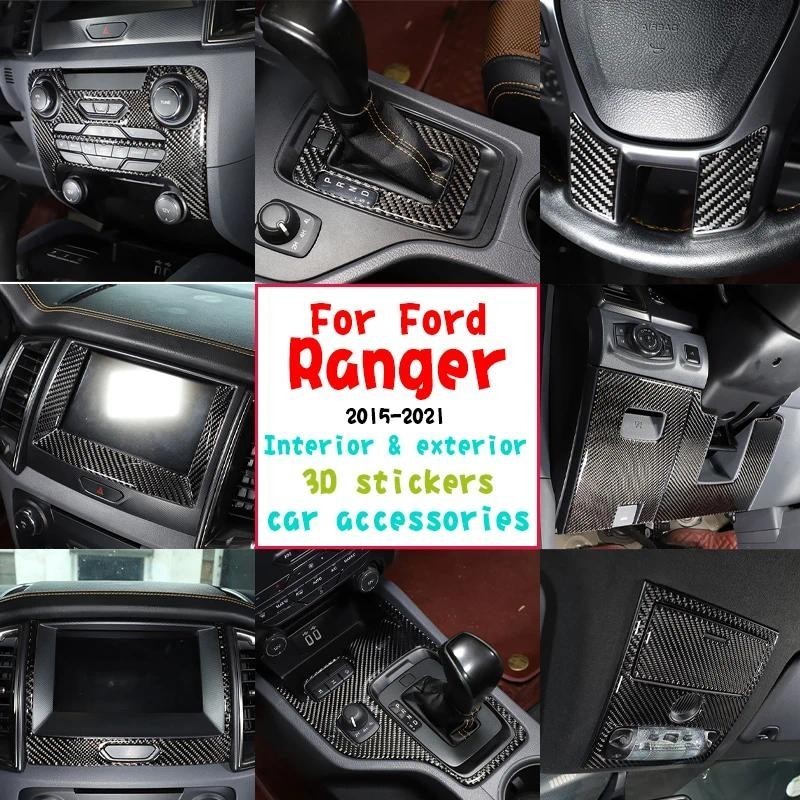 Acessórios Do Carro Para Ford Ranger 2015-2021 3D Console Central De Fibra De Carbono Real , Volante , Adesivos Wildtrak