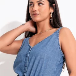 Blusa Em Jeans Quintess Jeans Médio