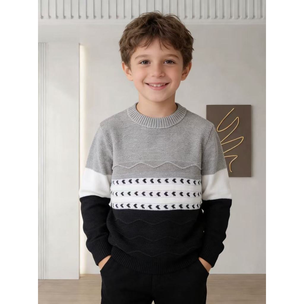 Suéter infantil com design de ondas em forma de setas horizontais, novo modelo, bonito