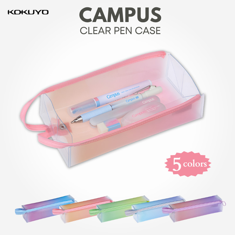 Kokuyo Campus Clear Pencil Case with Tray - Positive & Relax