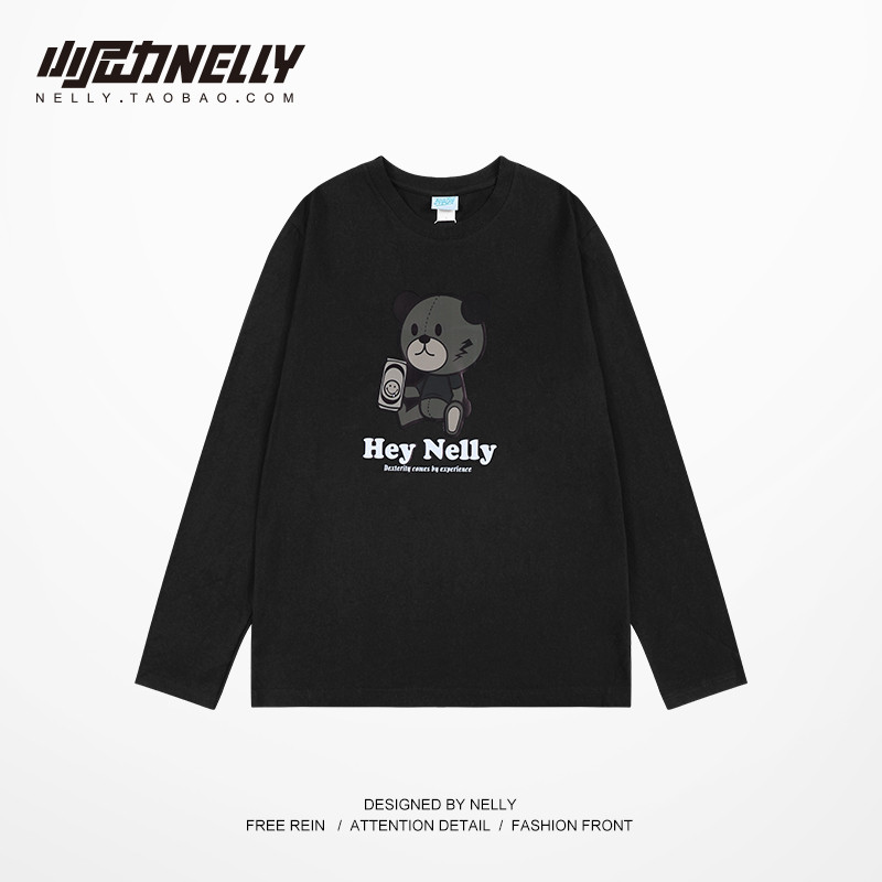 Little Nili Camiseta de manga comprida masculina feminina roupas de outono 2026 primavera outono novo estilo puro algodã