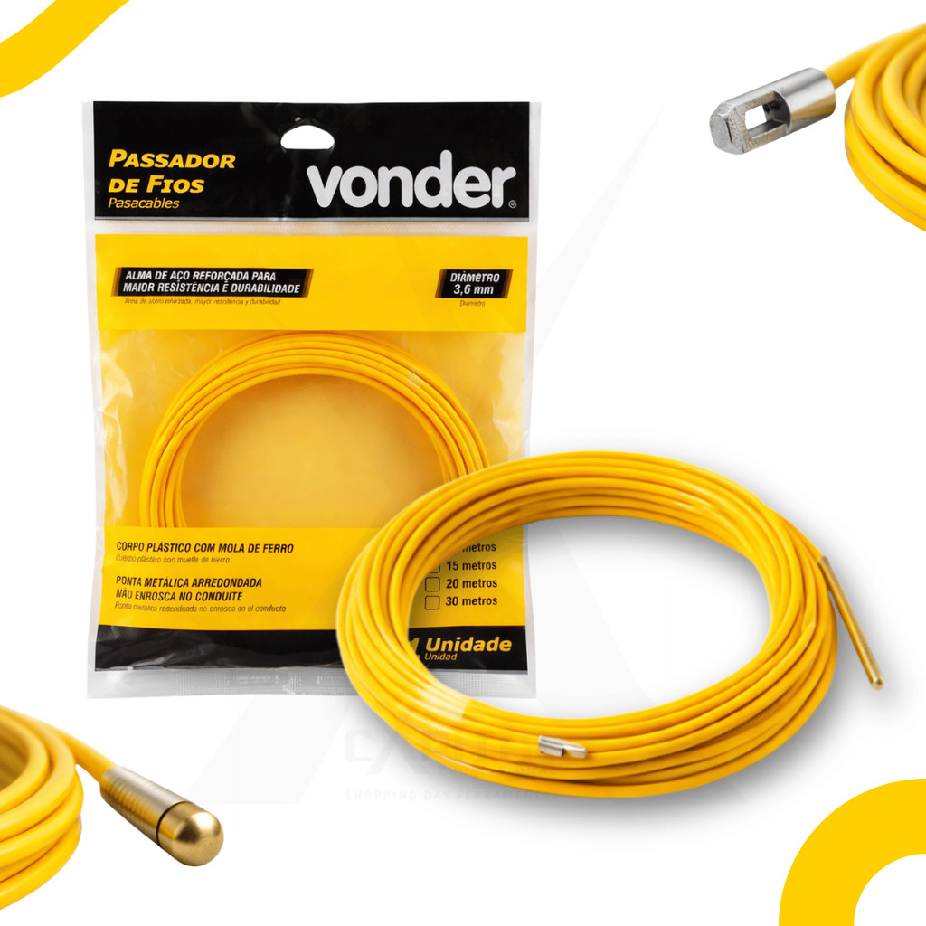 Passa Fio Sonda Alma de Aço Para Cabos Elétricos Passador Vonder 15m 20m 30m Com Passa Fio