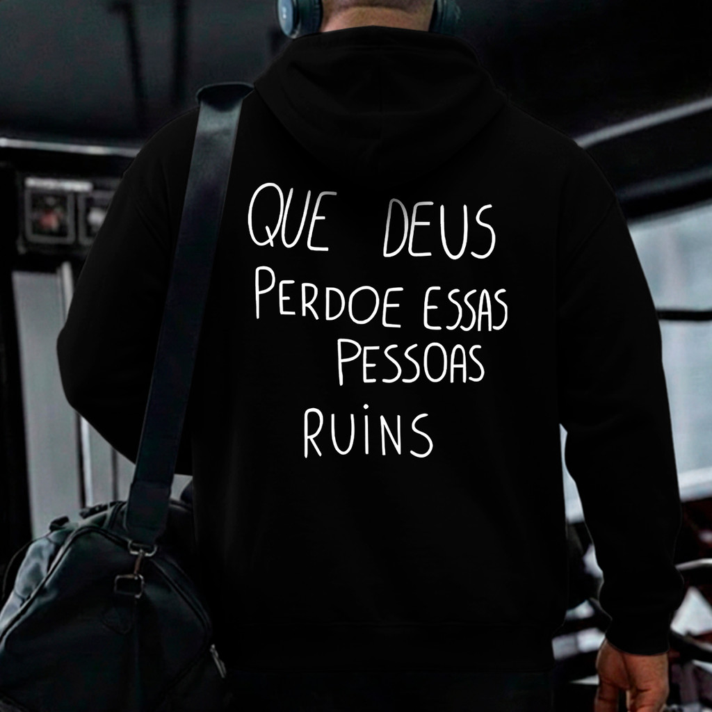 Blusão Que Deus Perdoe Essas Pessoas Ruins Blusa de Frio Capuz Bolso Flanelado Unissex Malha Premium