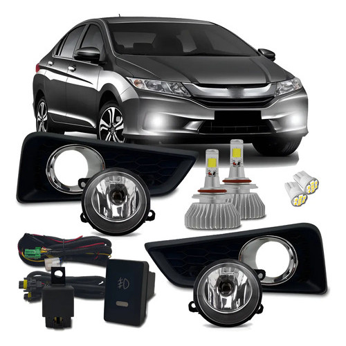 Kit Farol Milha Honda City 2016 Moldura Cromada + Super Led