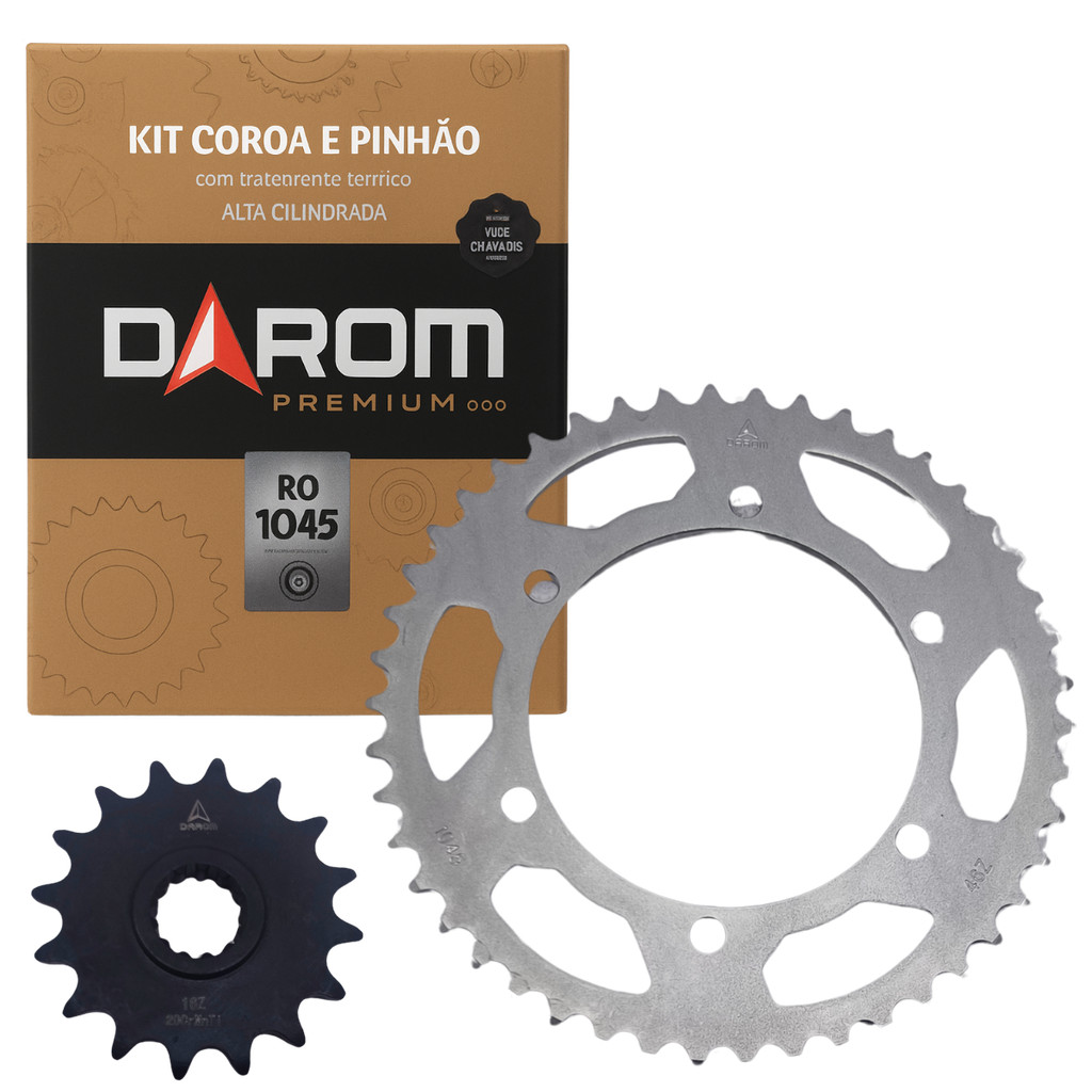 Kit Relação Coroa e Pinhão Darom Premium Yamaha Xj6 N/F 2006/2019  46D X 16D Aço 1045