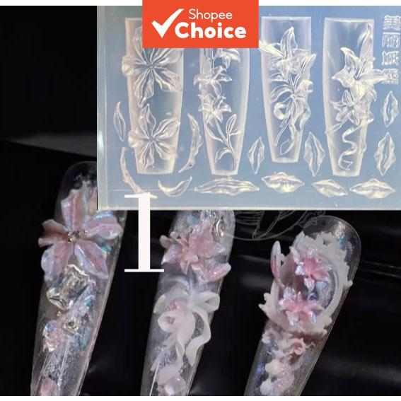 Molde de Arte para Unhas de Flor de Rosa/Tulipa em Silicone, Acessórios para Decoração de Unhas DIY para Manicure em