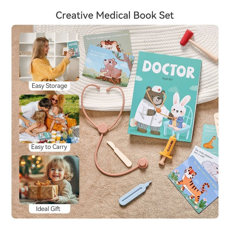 Bebê Fingir Jogar Brinquedo Médico Simulação Ferramenta De Tratamento Modelo Estetoscópio Seringa silicone BPA-Livre