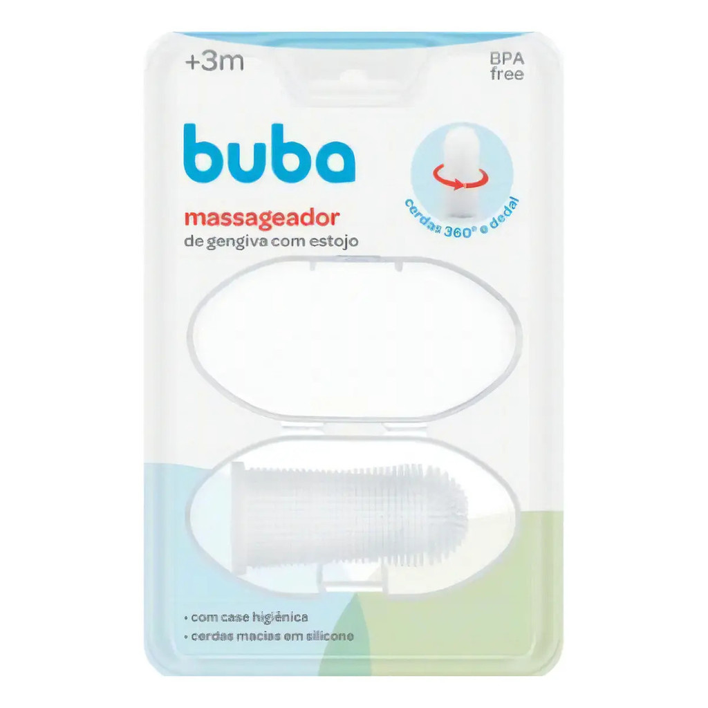 Kit Massageador Mordedor De Gengiva 360° Em Silicone Buba Com Estojo Para Colocar no Dedo