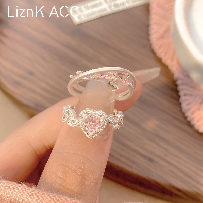 Doce legal rosa amor coração anel de diamante feminino High-End nicho doce casal anel único aberto moda anel