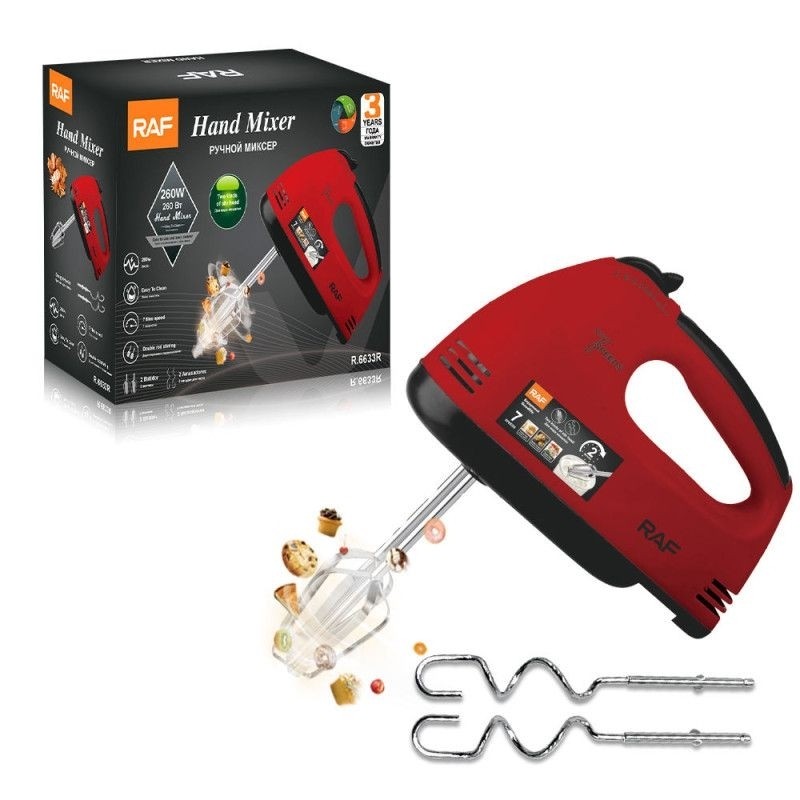 Batedeira Elétrica Raf R.6633 | Hand Mixer 270W | 7 Velocidades | 19500RPM | Vermelho/Preto | 220V
