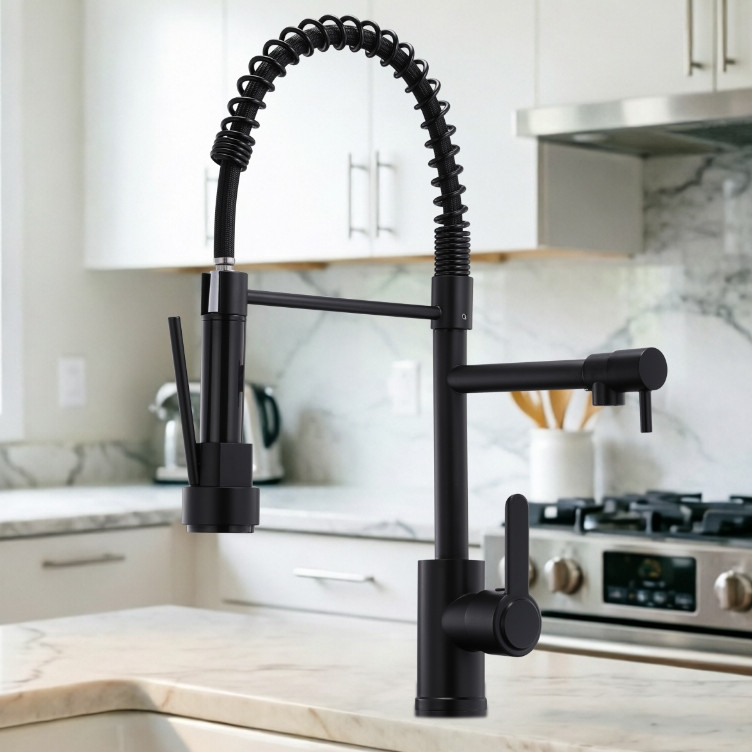 Torneira De Cozinha De Cabeça Dupla , Extensor De spray pull-down De Alça Mola De Mistura De Água Quente E Fria