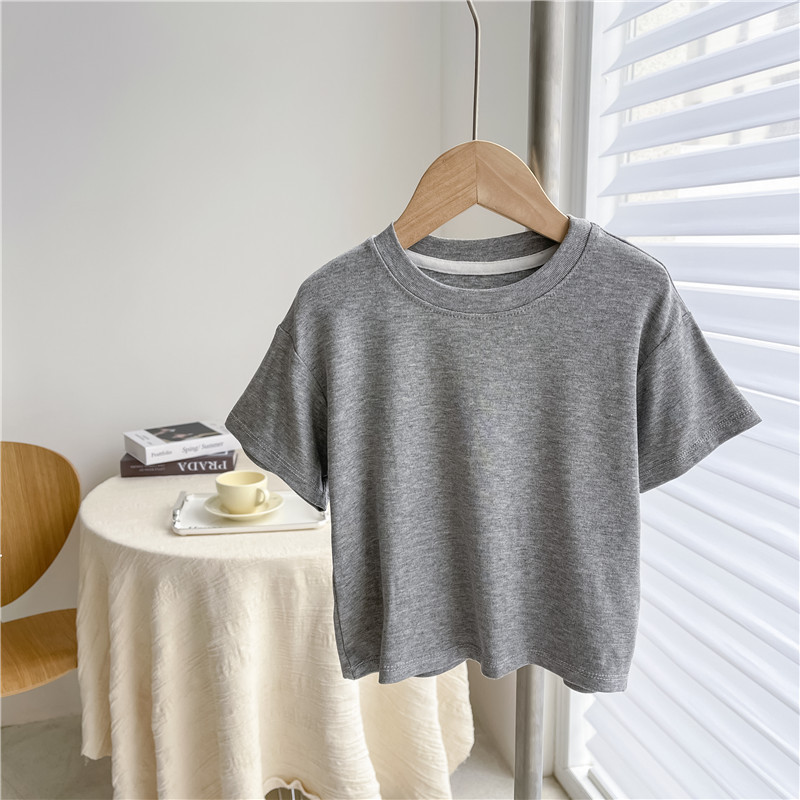 Versão coreana crianças estilo verão cor sólida manga curta camiseta meninos Modal roupas infantis bebê menina em torno 