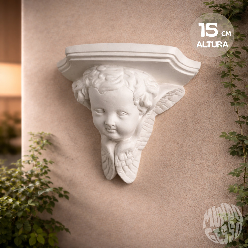 Imagem Escultura para Parede Peanha Cara de Anjo Recortada - 11x15x15cm em Gesso para Pintar Médio